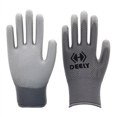 Găng tay tráng PU màu xám dứa Polyester xám