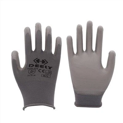 Găng tay tráng phủ PU Palm Polyester xám