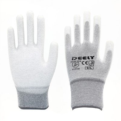 Găng tay phủ PU trắng bằng sợi carbon polyester